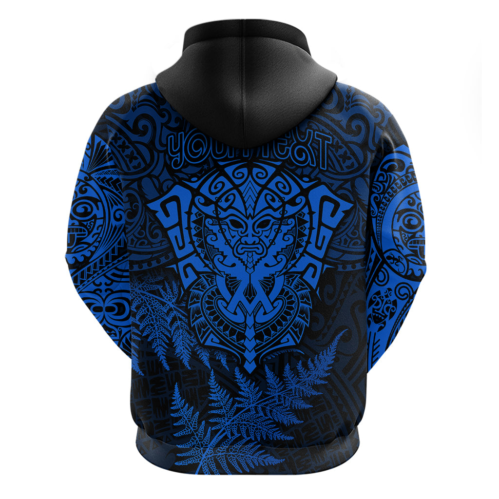 Personalised New Zealand Rugby Hoodie Silver Fern All Black Mix Ta Moko Blue Style LT9 - Polynesian Pride