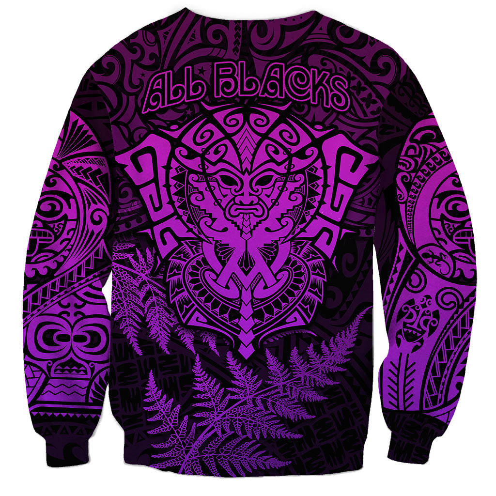 New Zealand Rugby Sweatshirt Silver Fern All Black Mix Ta Moko Purple Style LT9 - Polynesian Pride