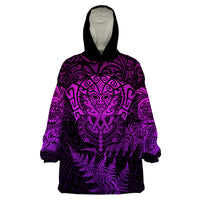 New Zealand Rugby Wearable Blanket Hoodie Silver Fern All Black Mix Ta Moko Purple Style LT9 One Size Purple - Polynesian Pride