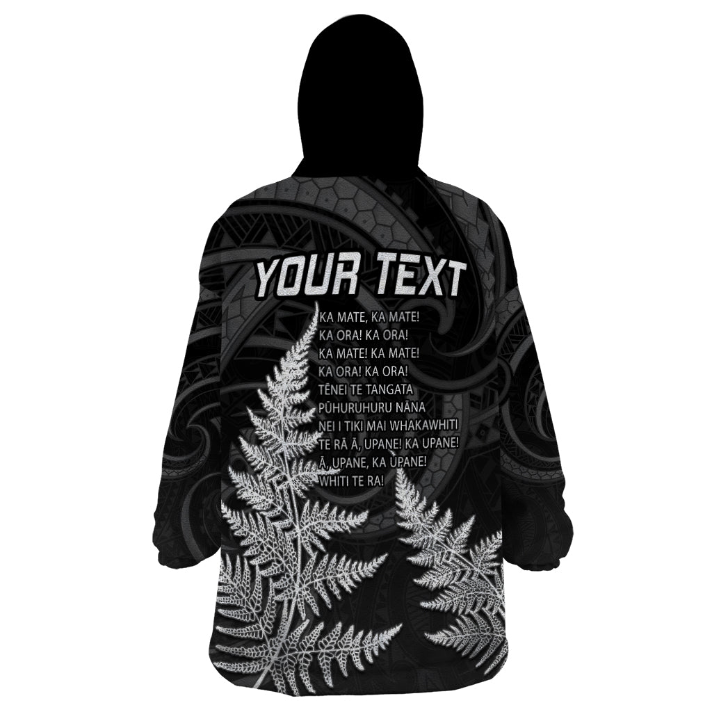 Personalised New Zealand Rugby Wearable Blanket Hoodie Aotearoa Ka Mate Haka All Black Mix Ta Moko White Style LT9 - Polynesian Pride