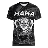 Personalised New Zealand Rugby Women V Neck T Shirt Aotearoa Ka Mate Haka All Black Mix Ta Moko White Style LT9 Female White - Polynesian Pride