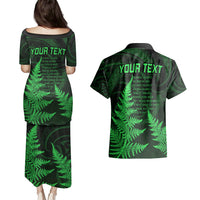 Personalised New Zealand Rugby Couples Matching Puletasi Dress and Hawaiian Shirt Aotearoa Ka Mate Haka All Black Mix Ta Moko Green Style LT9 - Polynesian Pride
