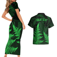 Personalised New Zealand Rugby Couples Matching Short Sleeve Bodycon Dress and Hawaiian Shirt Aotearoa Ka Mate Haka All Black Mix Ta Moko Green Style LT9 - Polynesian Pride