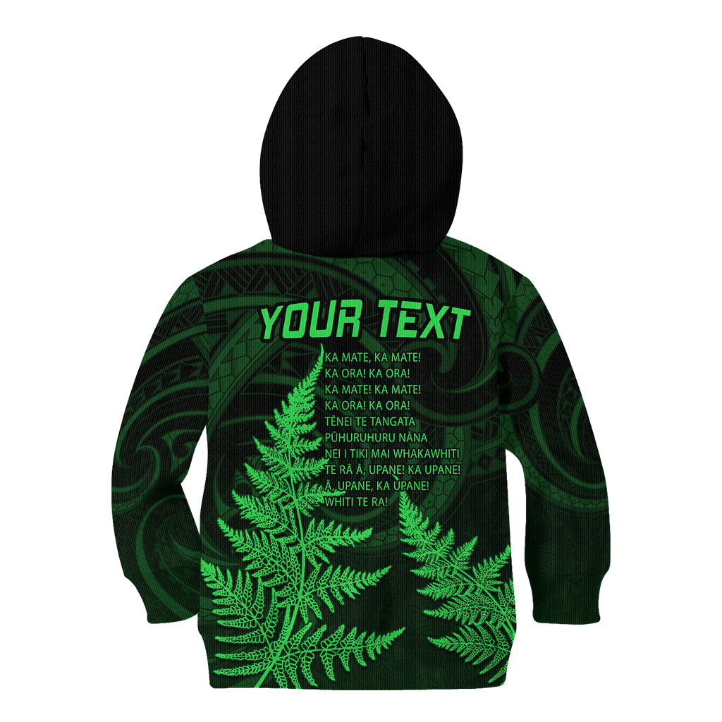 Personalised New Zealand Rugby Kid Hoodie Aotearoa Ka Mate Haka All Black Mix Ta Moko Green Style LT9 - Polynesian Pride