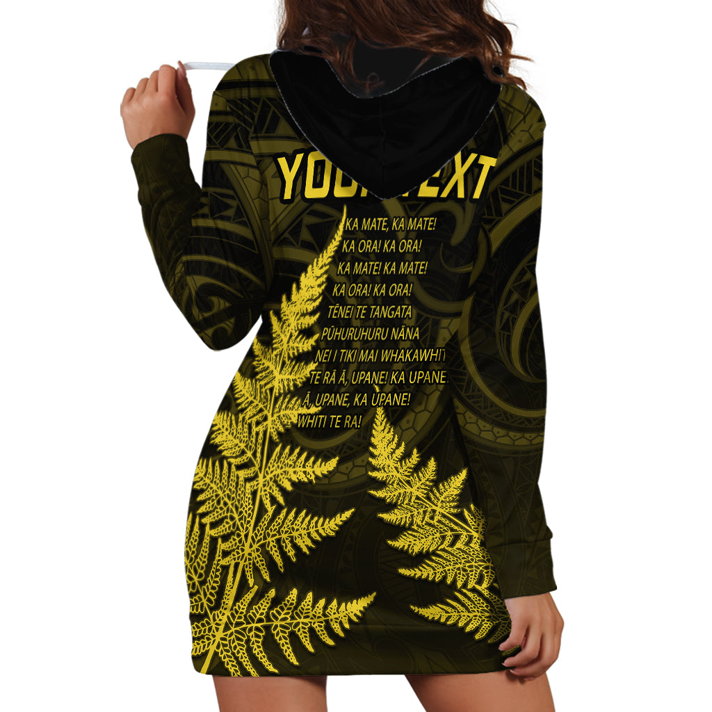 Personalised New Zealand Rugby Hoodie Dress Aotearoa Ka Mate Haka All Black Mix Ta Moko Gold Style LT9 - Polynesian Pride