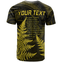 Personalised New Zealand Rugby T Shirt Aotearoa Ka Mate Haka All Black Mix Ta Moko Gold Style LT9 - Polynesian Pride