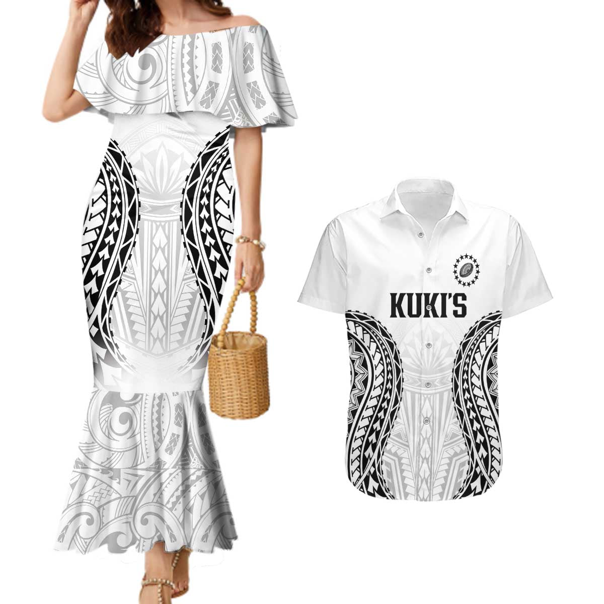 World Rugby Cook Islands Couples Matching Mermaid Dress and Hawaiian Shirt Kukis Make History - Polynesian Pride