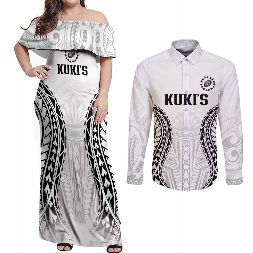 World Rugby Cook Islands Couples Matching Off Shoulder Maxi Dress and Long Sleeve Button Shirt Kukis Make History - Polynesian Pride
