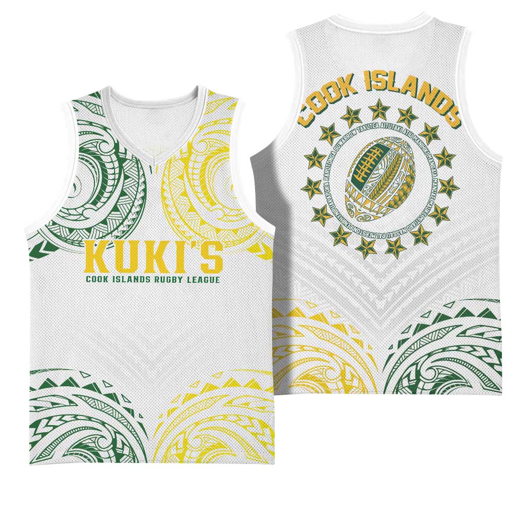World Rugby Cook Islands Basketball Jersey White Polynesian Tribal Pattern - Polynesian Pride