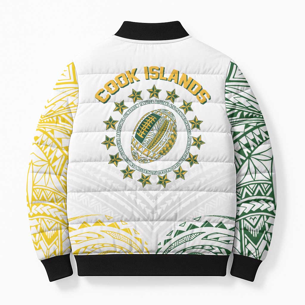 World Rugby Cook Islands Bomber Puffer Jacket White Polynesian Tribal Pattern - Polynesian Pride