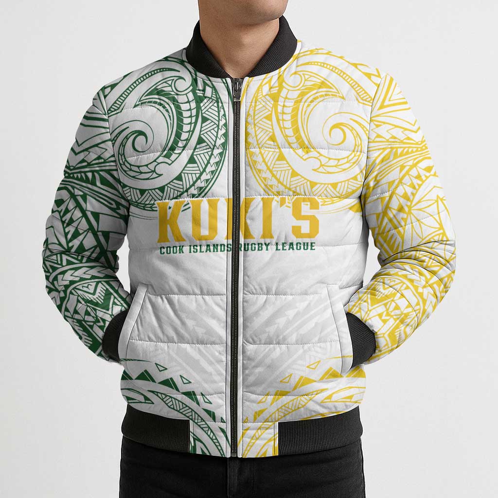 World Rugby Cook Islands Bomber Puffer Jacket White Polynesian Tribal Pattern - Polynesian Pride