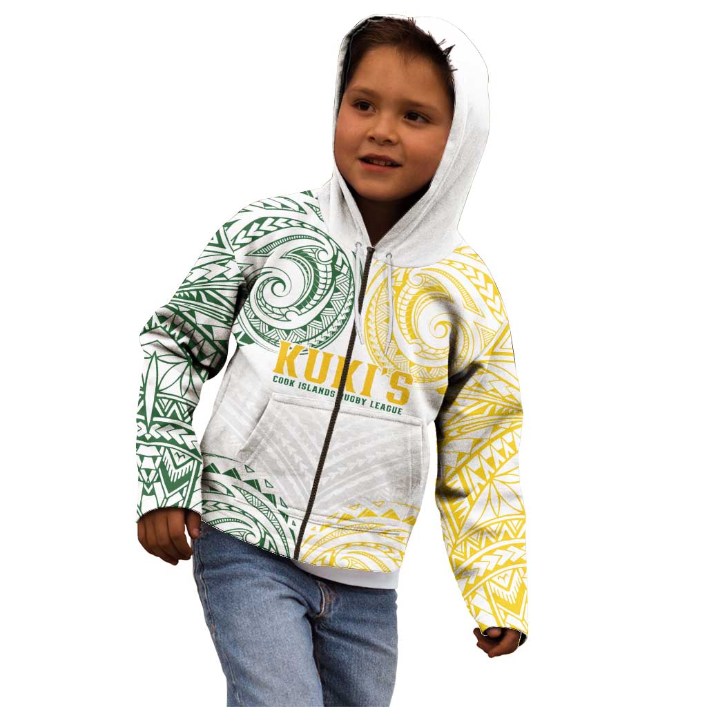 World Rugby Cook Islands Kid Hoodie White Polynesian Tribal Pattern - Polynesian Pride