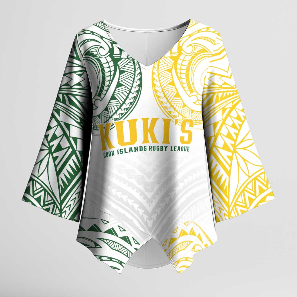 World Rugby Cook Islands Kimono Sleeve Blouse White Polynesian Tribal Pattern - Polynesian Pride