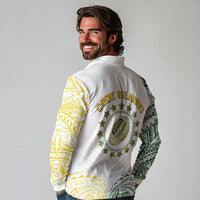 World Rugby Cook Islands Long Sleeve Polo Shirt White Polynesian Tribal Pattern - Polynesian Pride