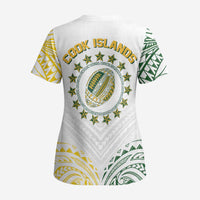 World Rugby Cook Islands Scrub Top White Polynesian Tribal Pattern - Polynesian Pride