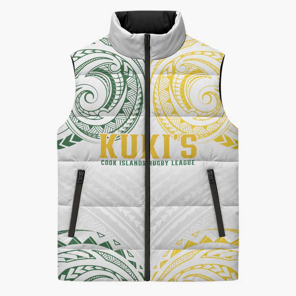 World Rugby Cook Islands Sleeveless Puffer Jacket White Polynesian Tribal Pattern - Polynesian Pride