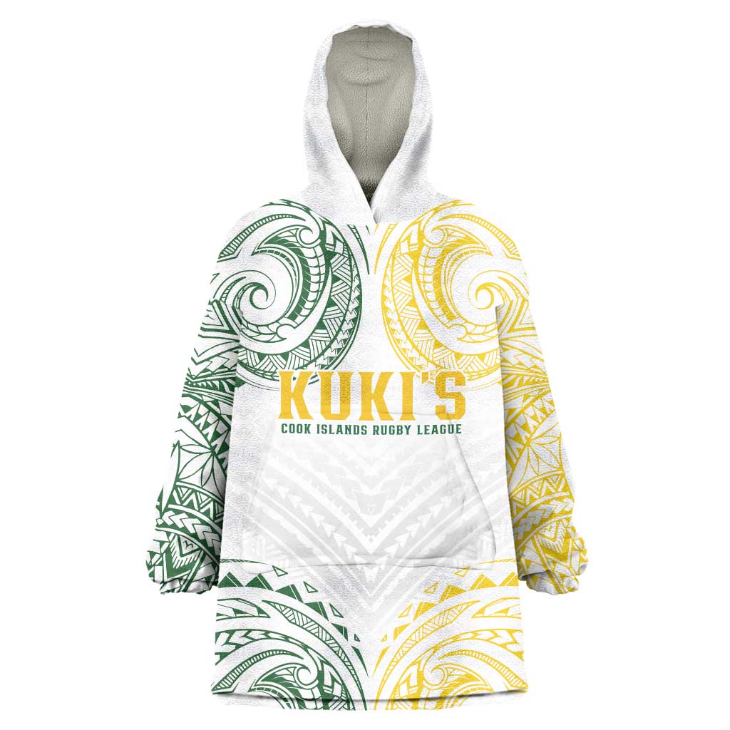 World Rugby Cook Islands Wearable Blanket Hoodie White Polynesian Tribal Pattern - Polynesian Pride