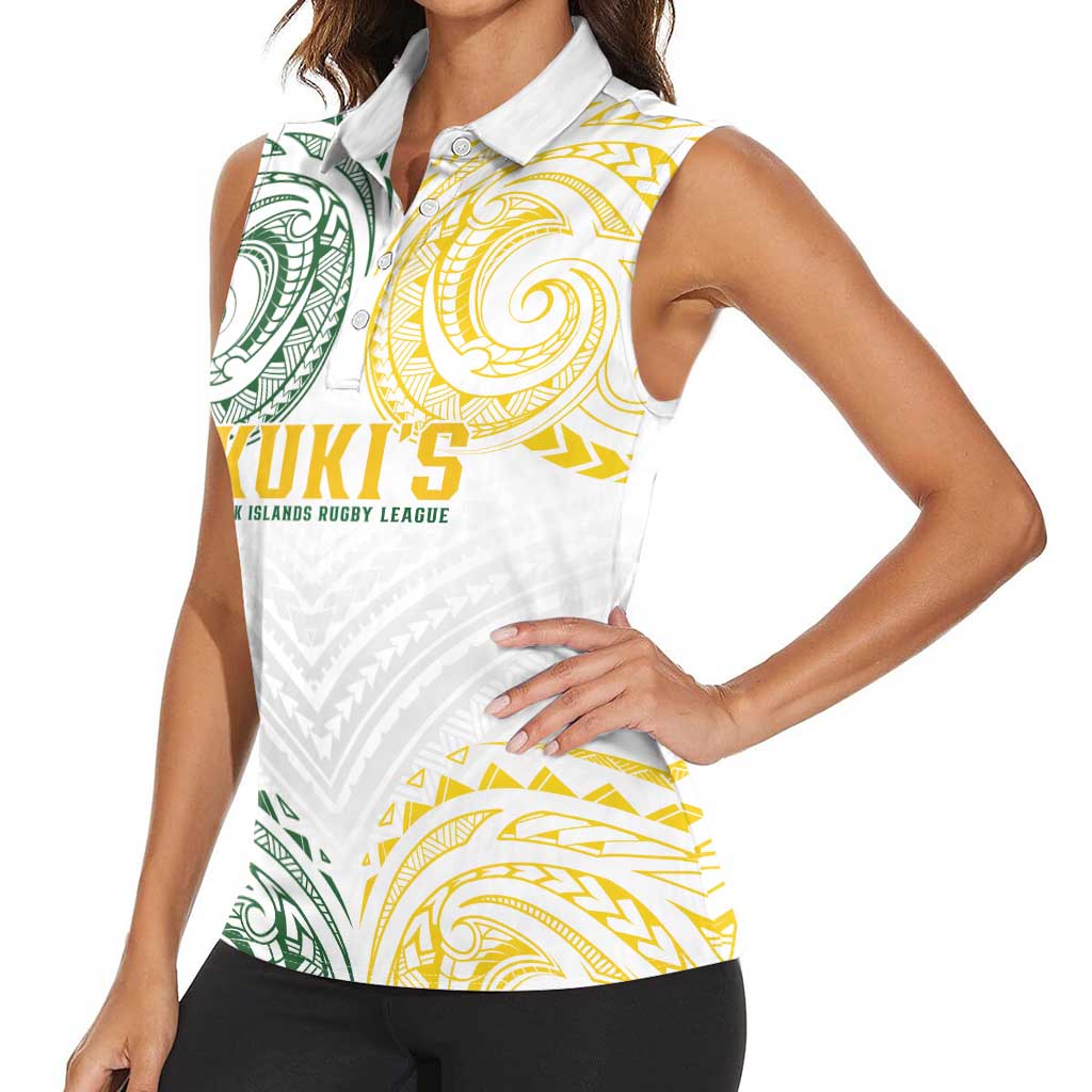 World Rugby Cook Islands Women Sleeveless Polo Shirt White Polynesian Tribal Pattern - Polynesian Pride