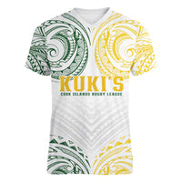 World Rugby Cook Islands Women V-Neck T-Shirt White Polynesian Tribal Pattern - Polynesian Pride