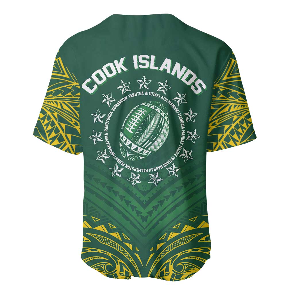 World Rugby Cook Islands Baseball Jersey Green Polynesian Tribal Pattern - Polynesian Pride