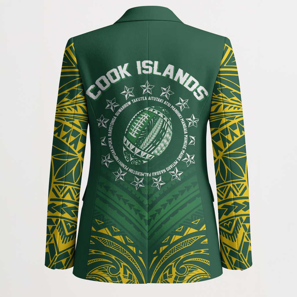 World Rugby Cook Islands Blazer Green Polynesian Tribal Pattern - Polynesian Pride