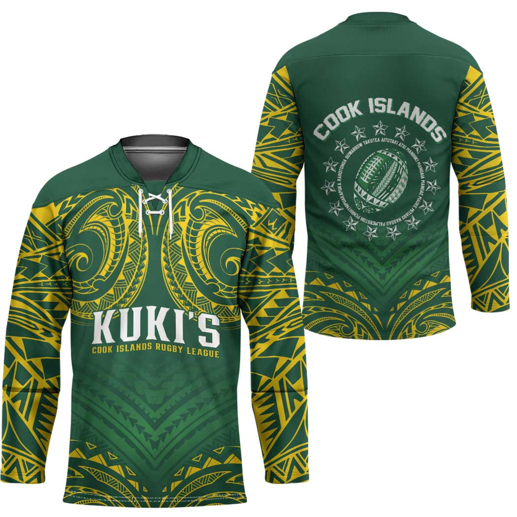 World Rugby Cook Islands Hockey Jersey Green Polynesian Tribal Pattern - Polynesian Pride
