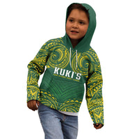 World Rugby Cook Islands Kid Hoodie Green Polynesian Tribal Pattern - Polynesian Pride