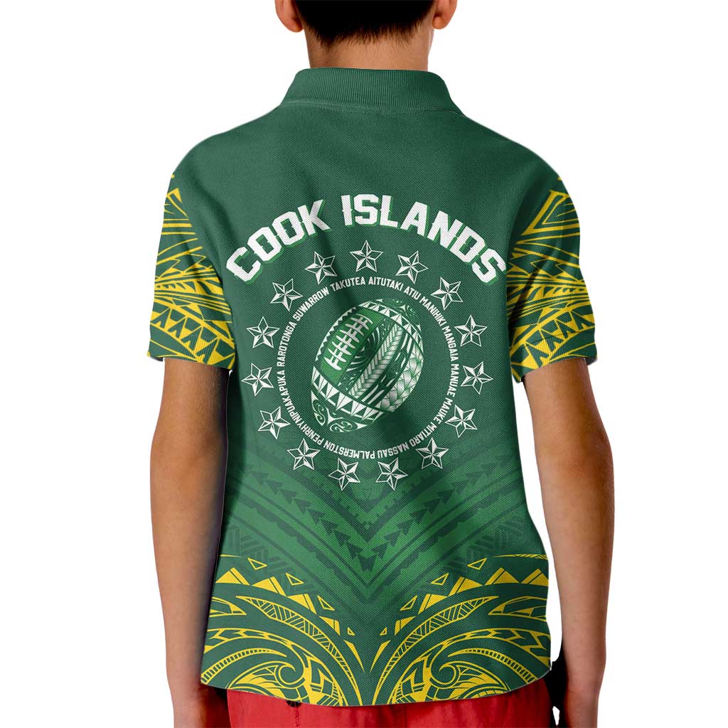 World Rugby Cook Islands Kid Polo Shirt Green Polynesian Tribal Pattern - Polynesian Pride