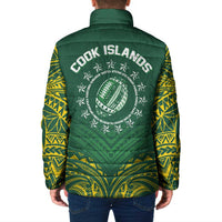 World Rugby Cook Islands Padded Jacket Green Polynesian Tribal Pattern - Polynesian Pride