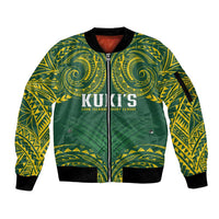 World Rugby Cook Islands Sleeve Zip Bomber Jacket Green Polynesian Tribal Pattern - Polynesian Pride
