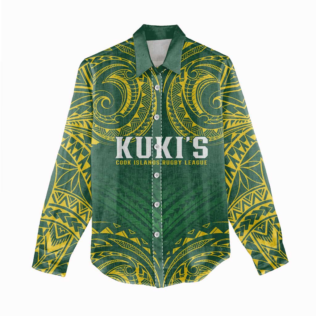 World Rugby Cook Islands Women Casual Shirt Green Polynesian Tribal Pattern - Polynesian Pride