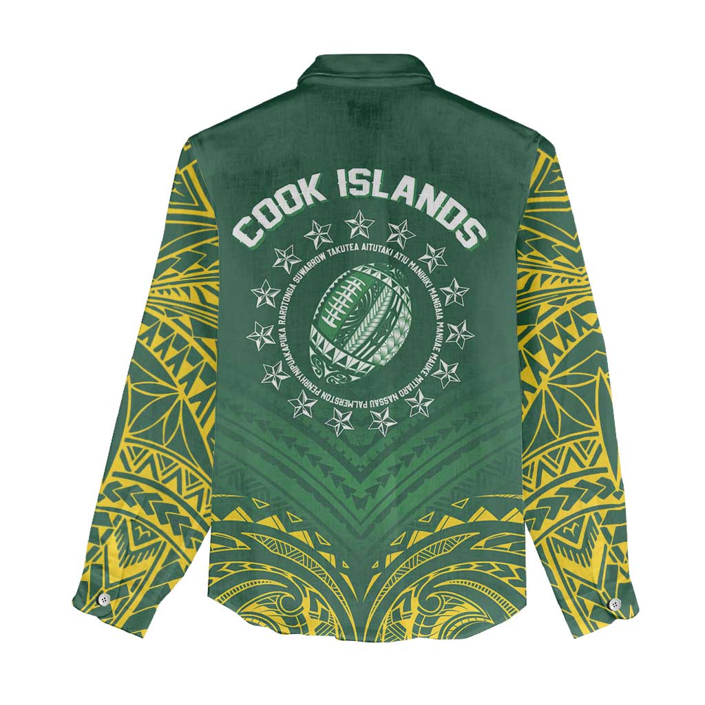 World Rugby Cook Islands Women Casual Shirt Green Polynesian Tribal Pattern - Polynesian Pride