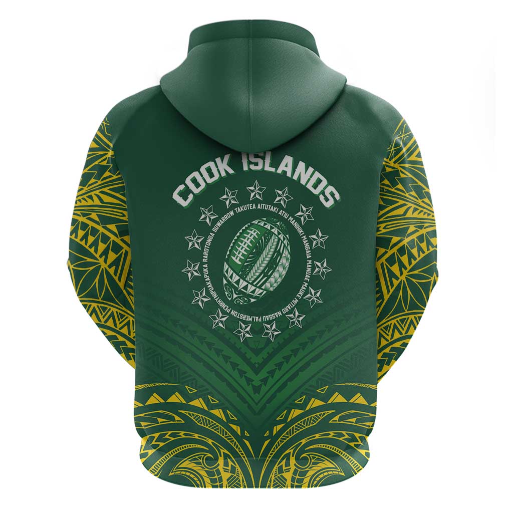World Rugby Cook Islands Zip Hoodie Green Polynesian Tribal Pattern - Polynesian Pride