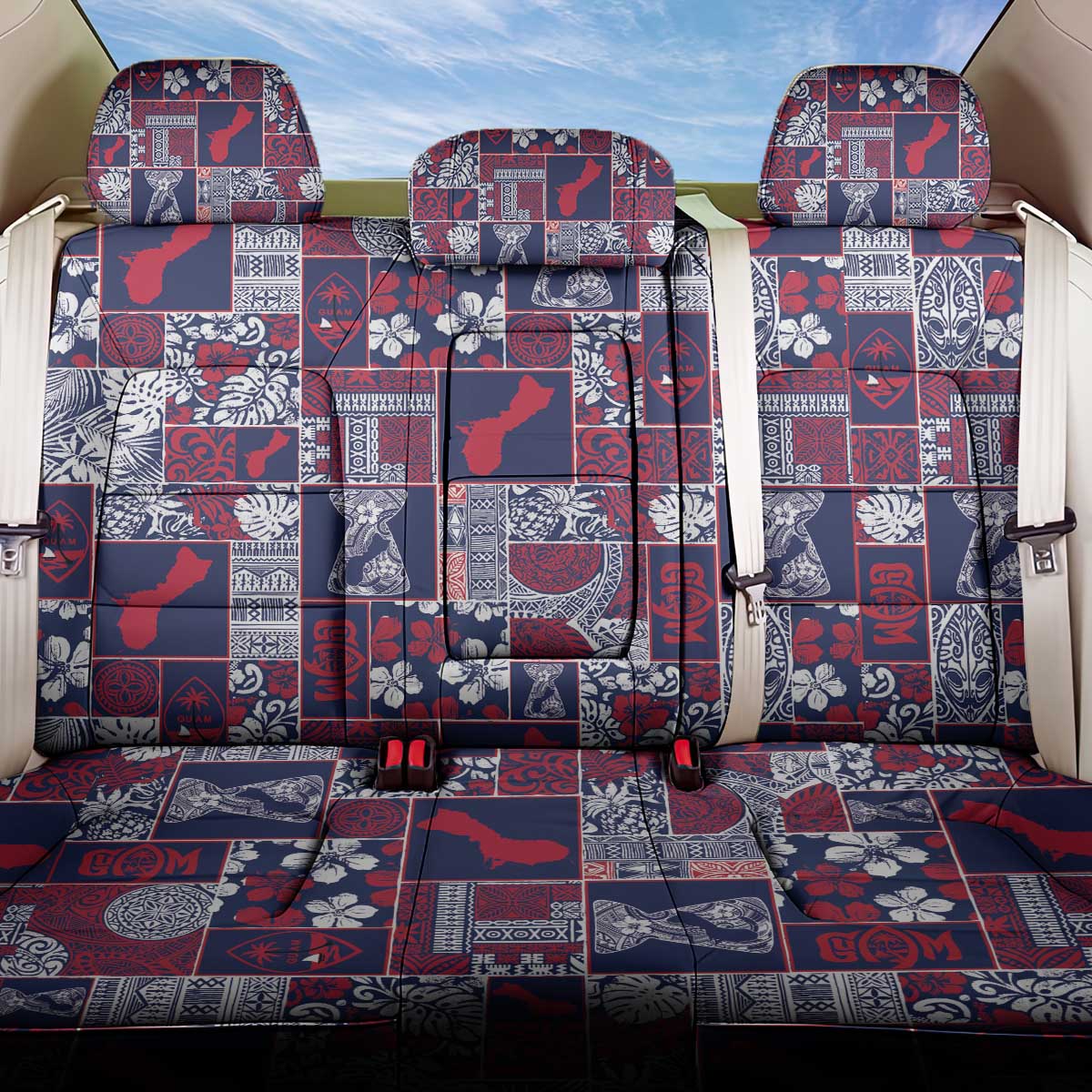 Guam Felis Pasgua Back Car Seat Cover Pacific Patchwork Xmas Vibes - Polynesian Pride