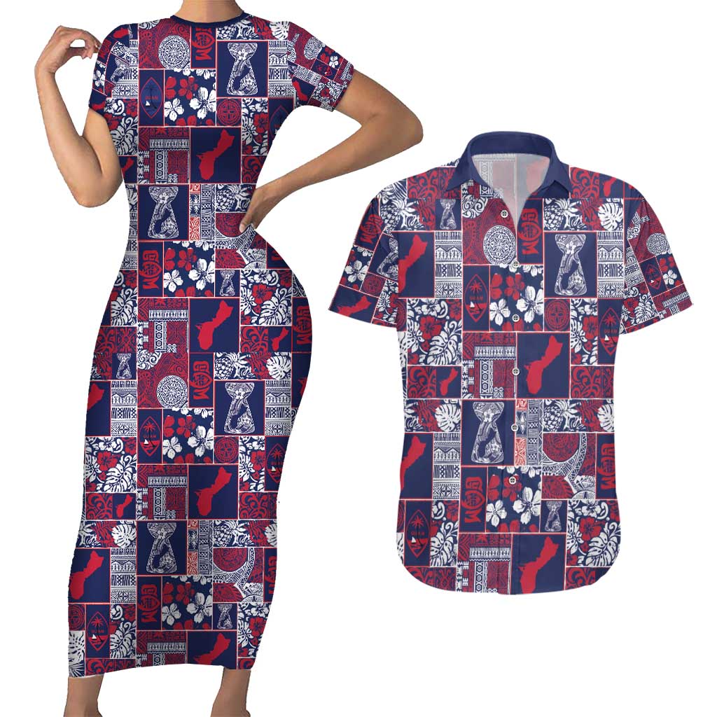 Guam Felis Pasgua Couples Matching Short Sleeve Bodycon Dress and Hawaiian Shirt Pacific Patchwork Xmas Vibes - Polynesian Pride