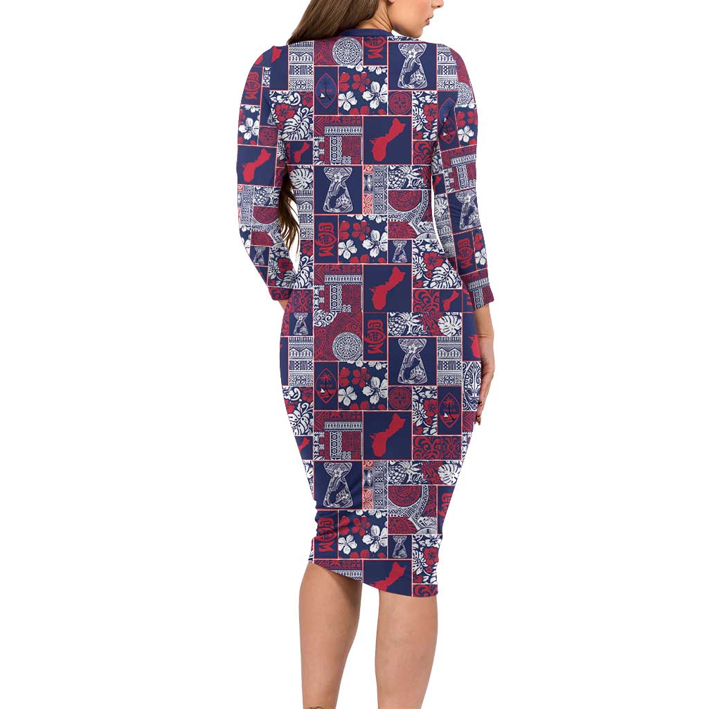 Guam Felis Pasgua Family Matching Long Sleeve Bodycon Dress and Hawaiian Shirt Pacific Patchwork Xmas Vibes - Polynesian Pride