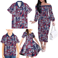 Guam Felis Pasgua Family Matching Off The Shoulder Long Sleeve Dress and Hawaiian Shirt Pacific Patchwork Xmas Vibes - Polynesian Pride