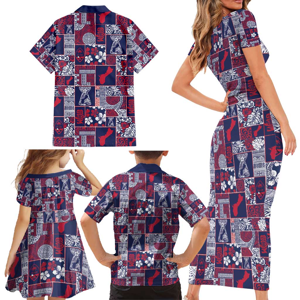 Guam Felis Pasgua Family Matching Short Sleeve Bodycon Dress and Hawaiian Shirt Pacific Patchwork Xmas Vibes - Polynesian Pride