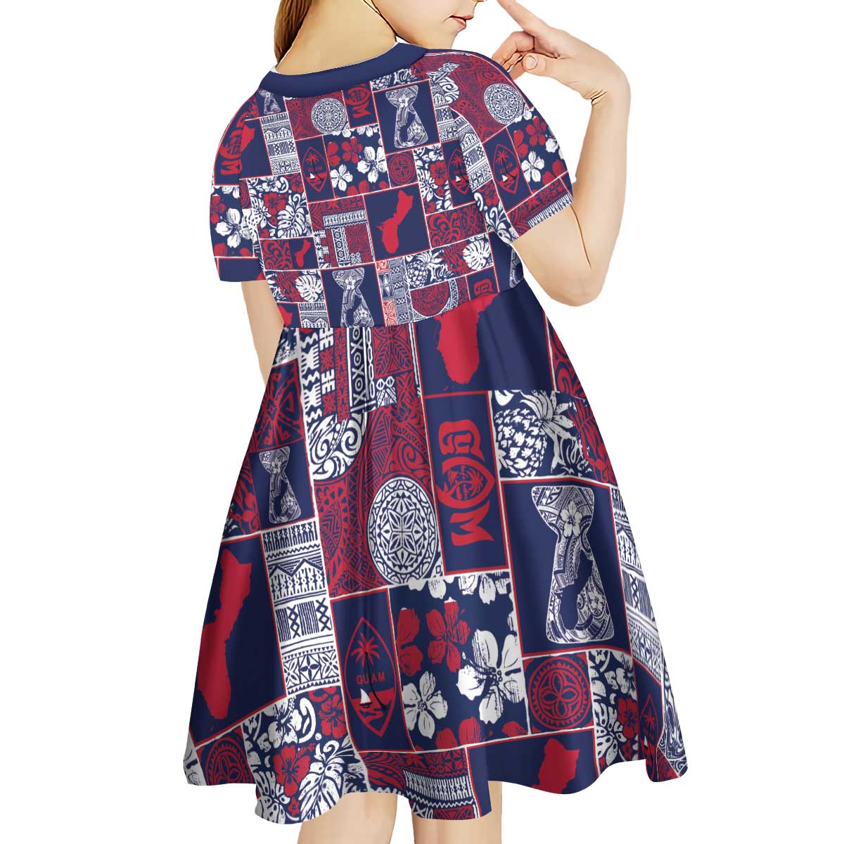 Guam Felis Pasgua Kid Short Sleeve Dress Pacific Patchwork Xmas Vibes - Polynesian Pride