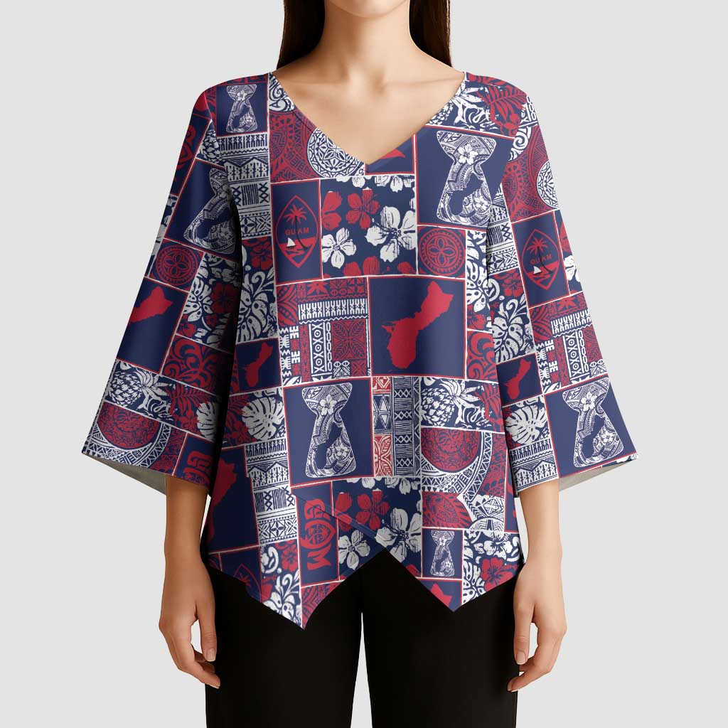 Guam Felis Pasgua Kimono Sleeve Blouse Pacific Patchwork Xmas Vibes - Polynesian Pride