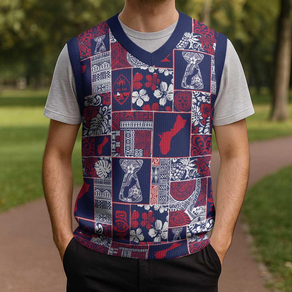 Guam Felis Pasgua Christmas Knitted V-Neck Vest Pacific Patchwork Xmas Vibes - Polynesian Pride