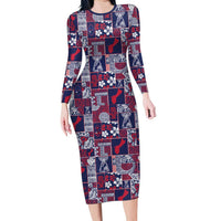 Guam Felis Pasgua Long Sleeve Bodycon Dress Pacific Patchwork Xmas Vibes - Polynesian Pride