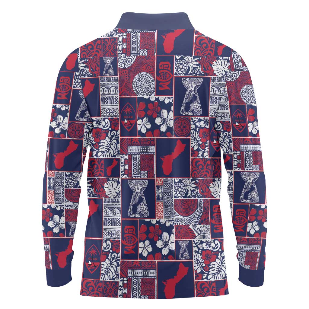 Guam Felis Pasgua Long Sleeve Polo Shirt Pacific Patchwork Xmas Vibes - Polynesian Pride