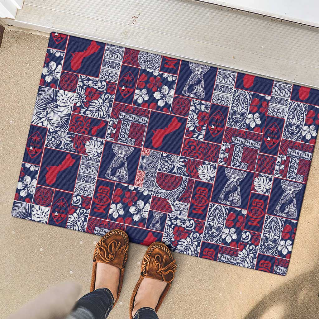 Guam Felis Pasgua Rubber Doormat Pacific Patchwork Xmas Vibes - Polynesian Pride