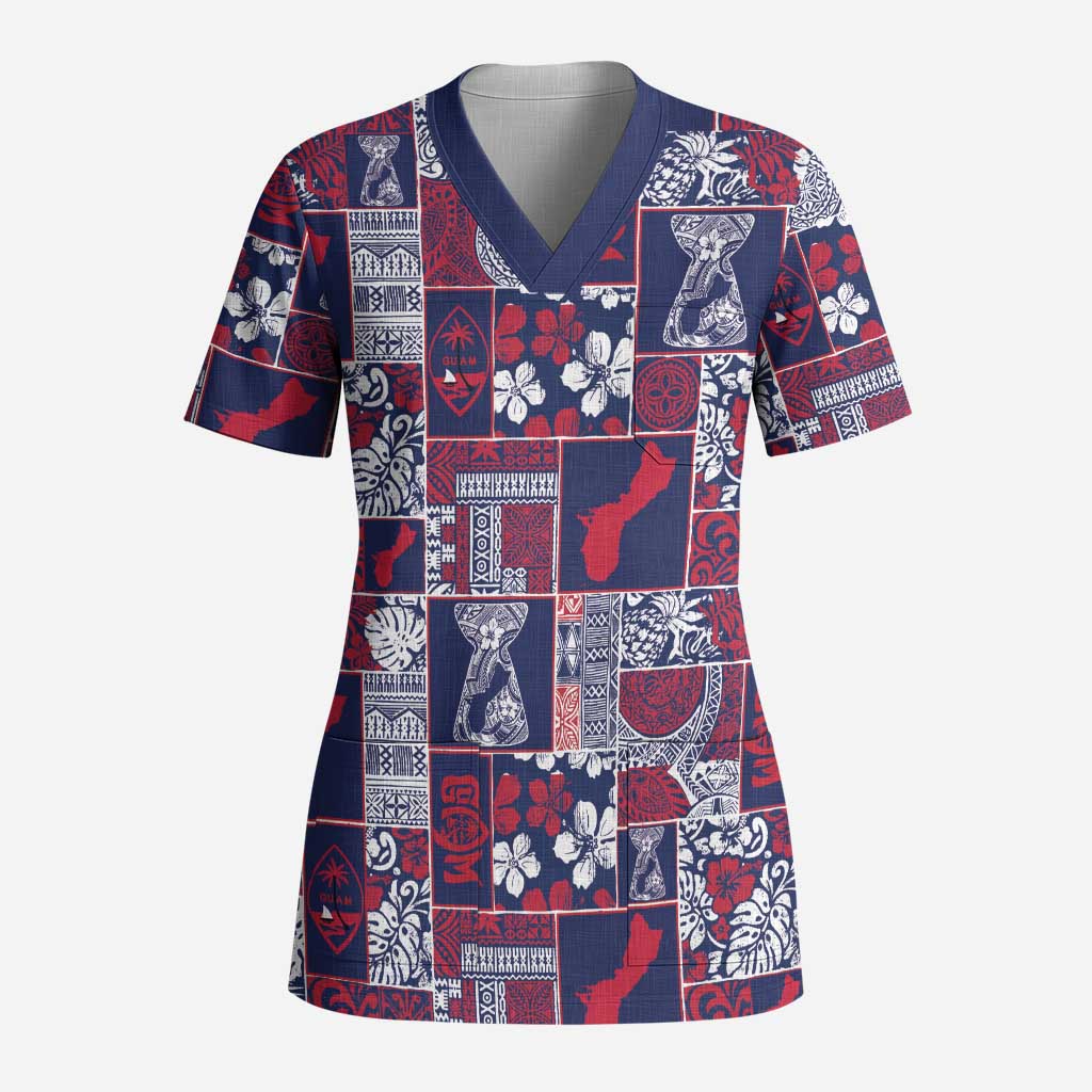Guam Felis Pasgua Scrub Top Pacific Patchwork Xmas Vibes - Polynesian Pride