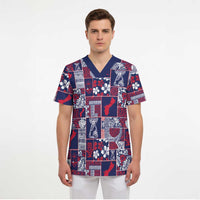 Guam Felis Pasgua Scrub Top Pacific Patchwork Xmas Vibes - Polynesian Pride