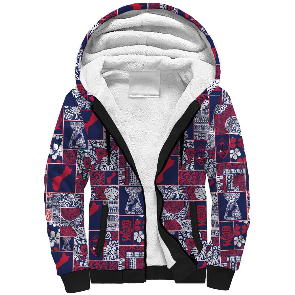 Guam Felis Pasgua Sherpa Hoodie Pacific Patchwork Xmas Vibes - Polynesian Pride