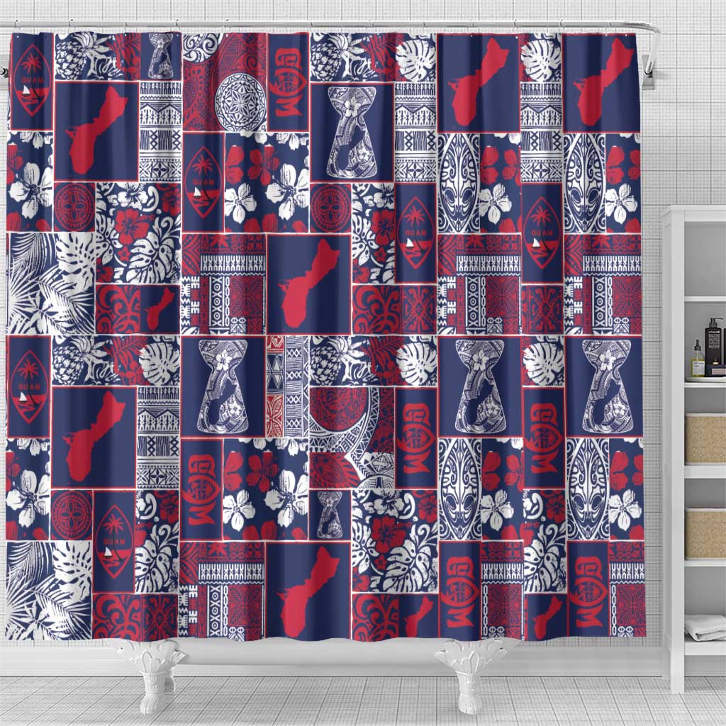 Guam Felis Pasgua Shower Curtain Pacific Patchwork Xmas Vibes - Polynesian Pride