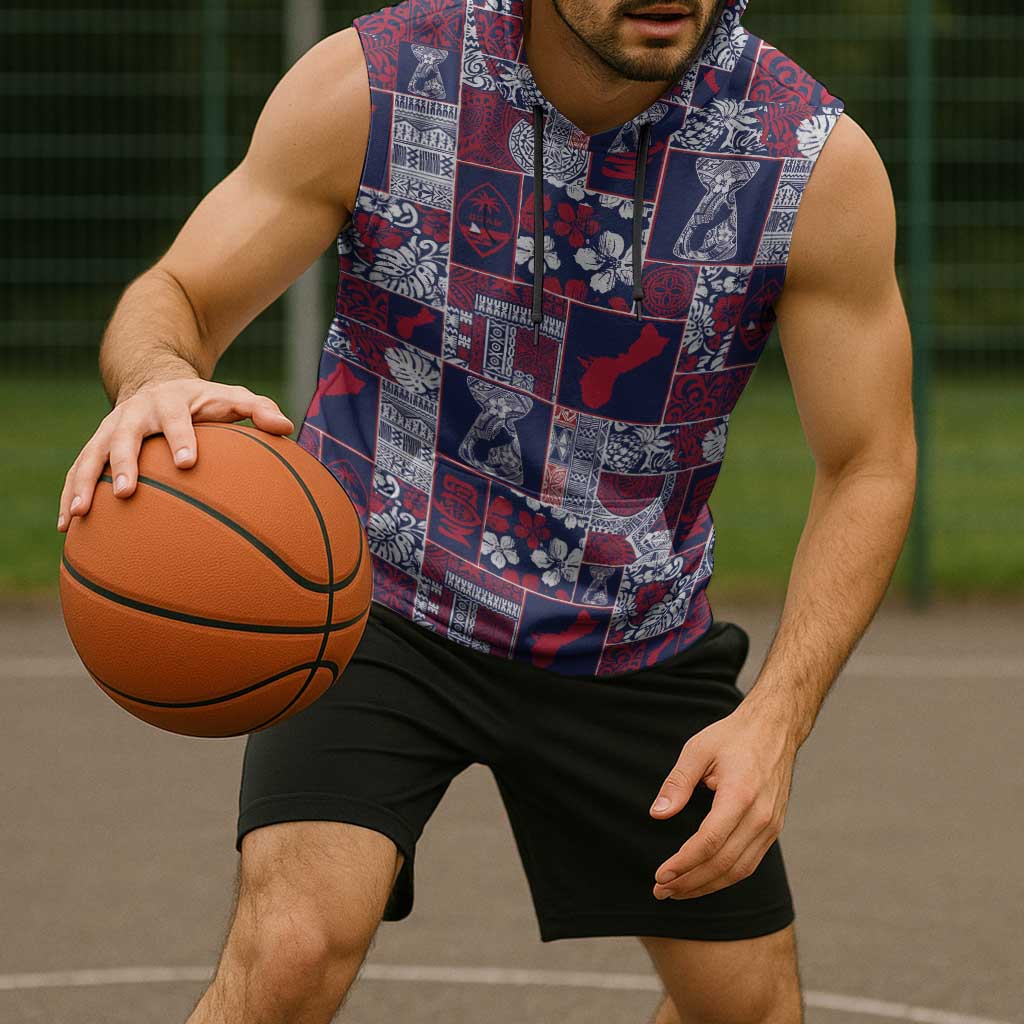 Guam Felis Pasgua Sleeveless Hoodie Pacific Patchwork Xmas Vibes - Polynesian Pride