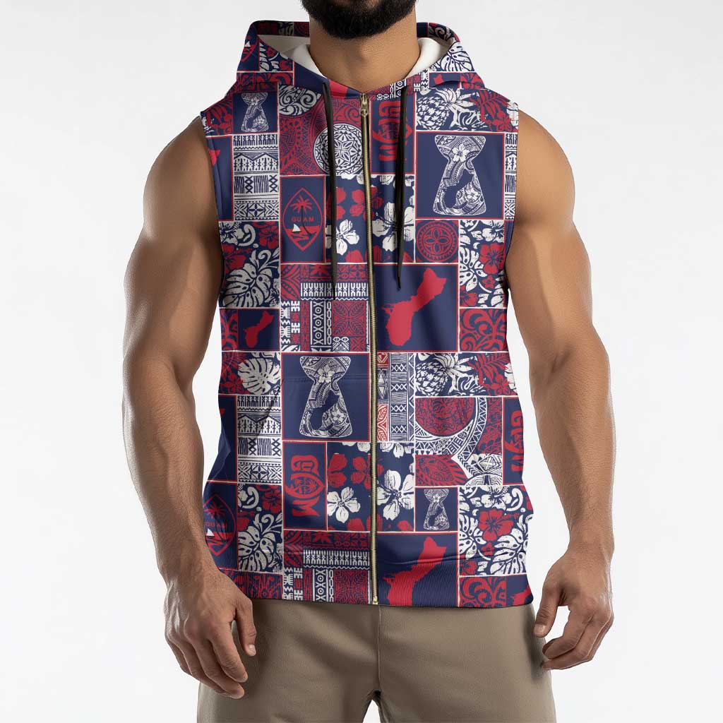 Guam Felis Pasgua Sleeveless Zip Hoodie Pacific Patchwork Xmas Vibes - Polynesian Pride